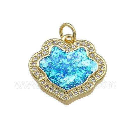 Copper Flower Pendant Pave Blue Fire Opal Zircon 18K Gold Plated
