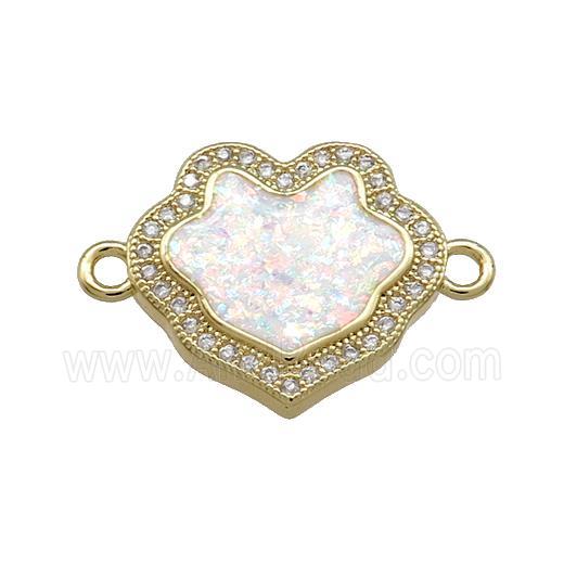 Copper Flower Connector Pave White Fire Opal Zircon 18K Gold Plated