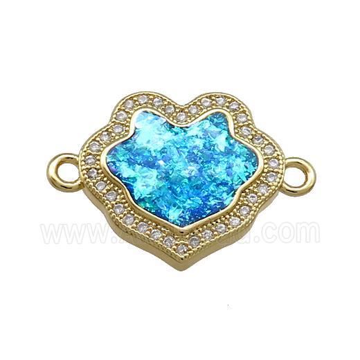 Copper Flower Connector Pave Blue Fire Opal Zircon 18K Gold Plated