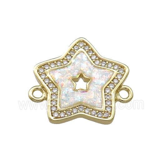 Copper Star Connector Pave White Fire Opal Zircon 18K Gold Plated