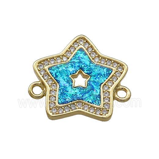 Copper Star Connector Pave Blue Fire Opal Zircon 18K Gold Plated