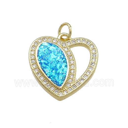 Copper Heart Pendant Pave Blue Fire Opal Zircon 18K Gold Plated