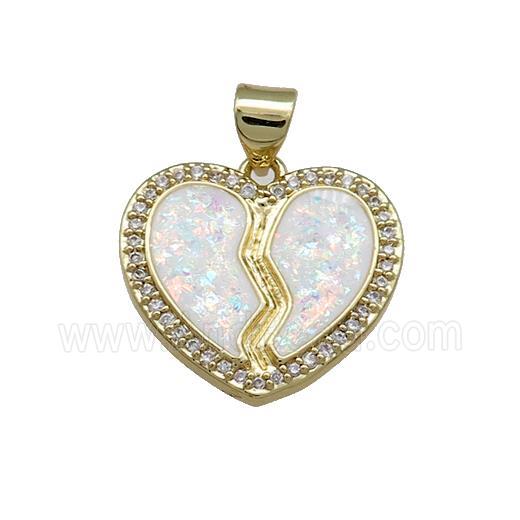 Copper Heart Pendant Pave White Fire Opal Zircon 18K Gold Plated