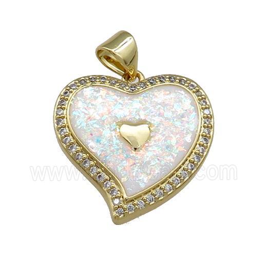 Copper Heart Pendant Pave White Fire Opal Zircon 18K Gold Plated
