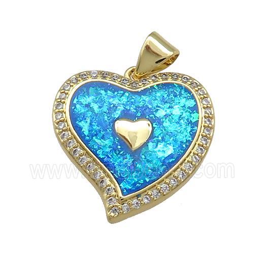 Copper Heart Pendant Pave Blue Fire Opal Zircon 18K Gold Plated