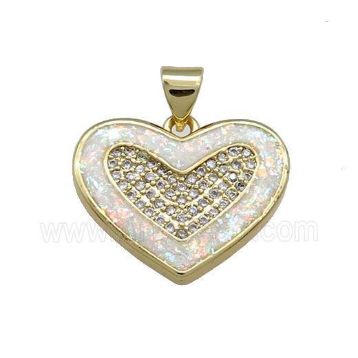 Copper Heart Pendant Pave White Fire Opal Zircon 18K Gold Plated