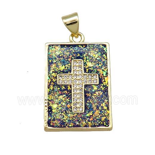 Copper Rectangle Pendant Pave Fire Opal Zircon Cross 18K Gold Plated