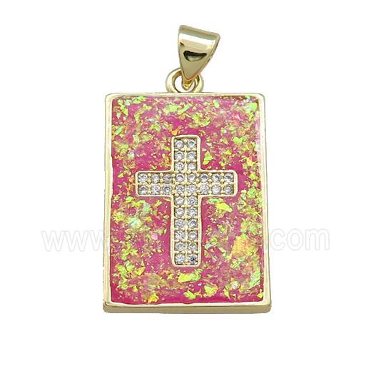 Copper Rectangle Pendant Pave Red Fire Opal Zircon Cross 18K Gold Plated