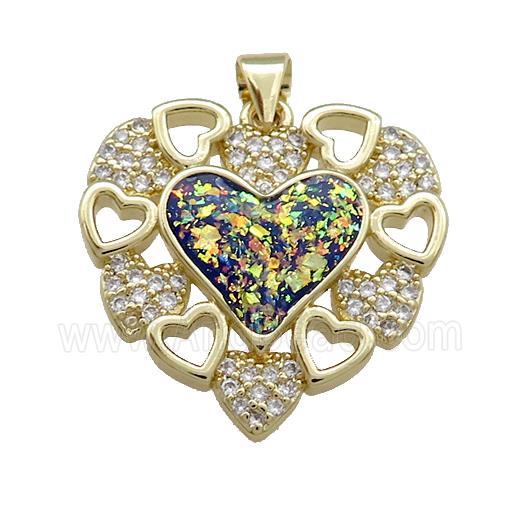 Copper Heart Pendant Pave Fire Opal Zircon 18K Gold Plated