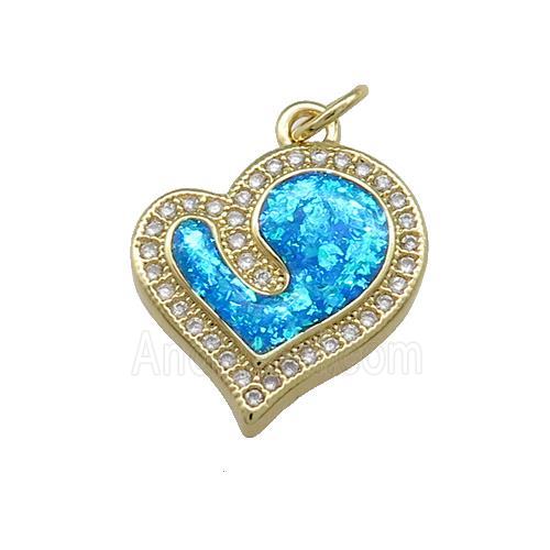 Copper Heart Pendant Pave Blue Fire Opal Zircon 18K Gold Plated