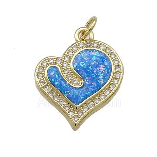 Copper Heart Pendant Pave Blue Fire Opal Zircon 18K Gold Plated