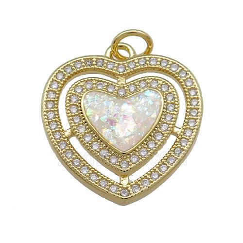 Copper Heart Pendant Pave White Fire Opal Zircon 18K Gold Plated