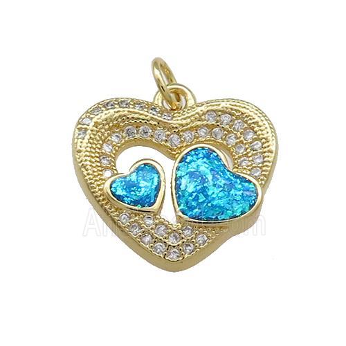 Copper Heart Pendant Pave Blue Fire Opal Zircon 18K Gold Plated
