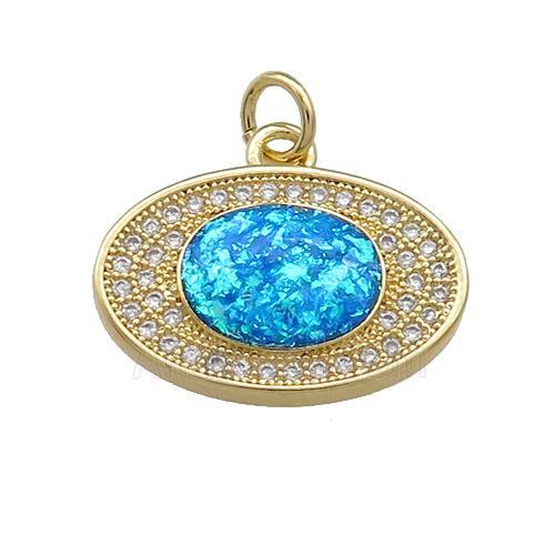 Copper Oval Pendant Pave Blue Fire Opal 18K Gold Plated