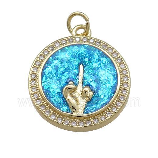 Copper Circle Pendant Pave Blue Fire Opal Zircon Hand 18K Gold Plated