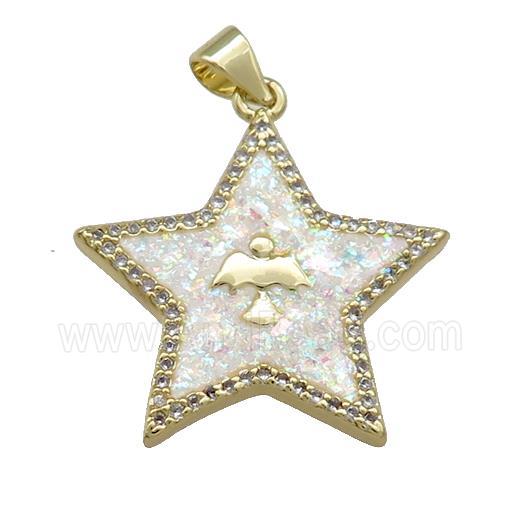 Copper Star Pendant Pave White Fire Opal Zircon Angel 18K Gold Plated