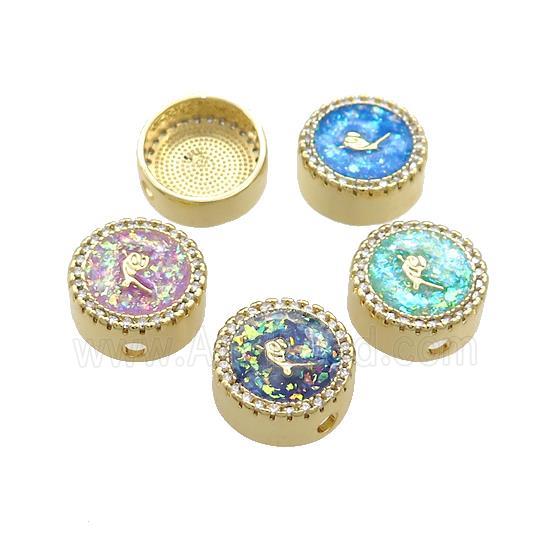 Copper Button Beads Pave Fire Opal Coin 18K Gold Plated Mixed
