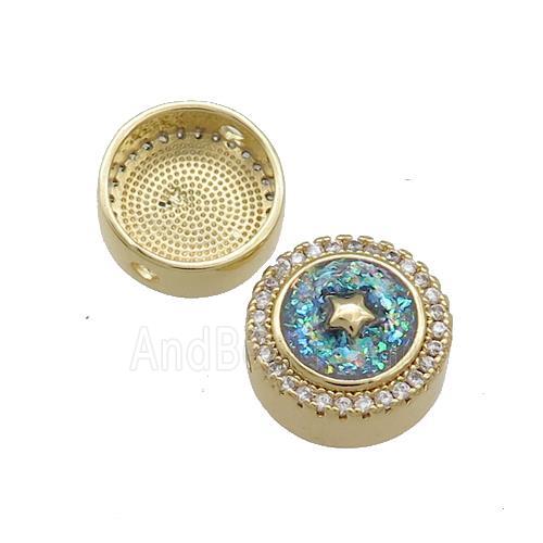 Copper Button Beads Pave Fire Opal Star 18K Gold Plated