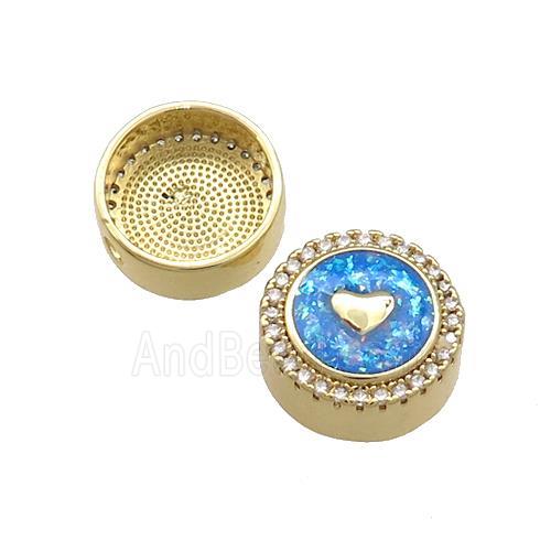 Copper Button Beads Pave Blue Fire Opal Heart 18K Gold Plated