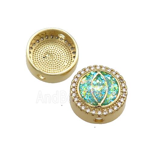 Copper Button Beads Pave Green Fire Opal Eye 18K Gold Plated