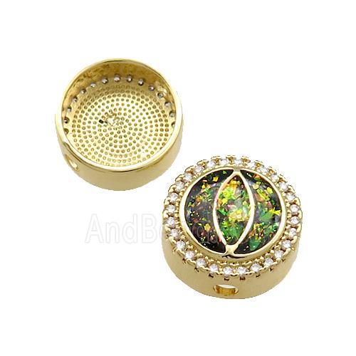 Copper Button Beads Pave Multicolor Fire Opal Eye 18K Gold Plated