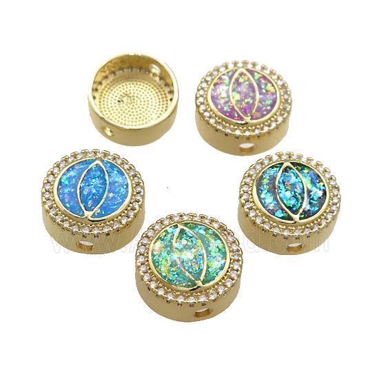 Copper Button Beads Pave Fire Opal Eye 18K Gold Plated Coin Mixed