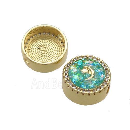 Copper Button Beads Pave Green Fire Opal Moon Star 18K Gold Plated