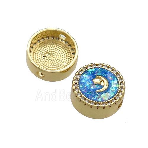Copper Button Beads Pave Blue Fire Opal Moon Star 18K Gold Plated