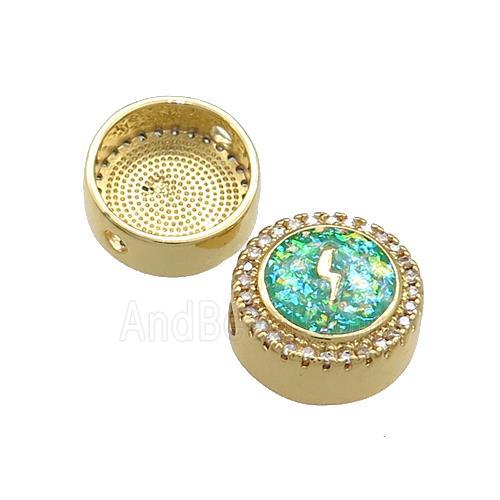 Copper Button Beads Pave Green Fire Opal Lightning 18K Gold Plated