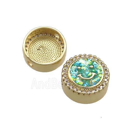 Copper Button Beads Pave Green Fire Opal Happyface 18K Gold Plated
