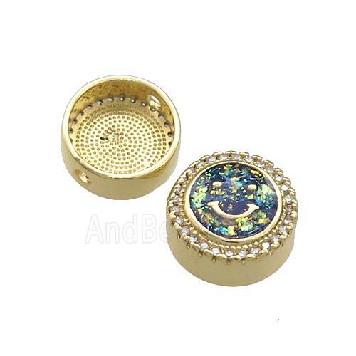 Copper Button Beads Pave Multicolor Fire Opal Happyface 18K Gold Plated