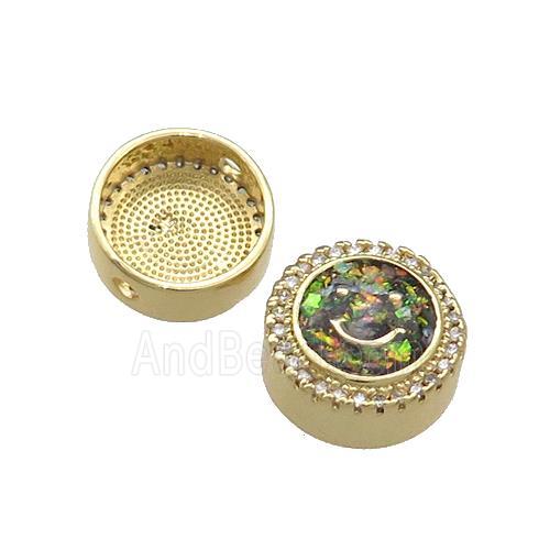 Copper Button Beads Pave Multicolor Fire Opal Happyface 18K Gold Plated