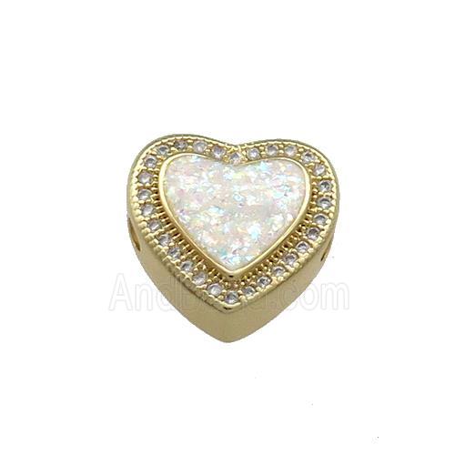 Copper Heart Beads Pave White Fire Opal Zircon 18K Gold Plated