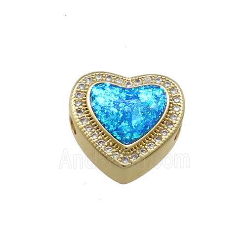 Copper Heart Beads Pave Blue Fire Opal Zircon 18K Gold Plated