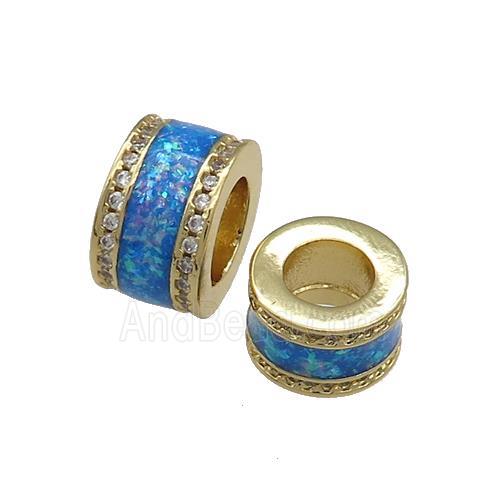 Copper Tube Beads Pave Blue Fire Opal Large Hole 18K Gold Plated