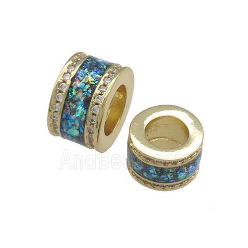 Copper Tube Beads Pave Rainbow Fire Opal Large Hole 18K Gold Plated