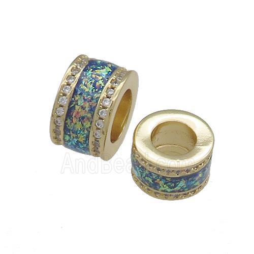 Copper Tube Beads Pave Fire Opal Large Hole 18K Gold Plated