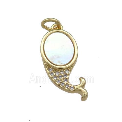 Mermaid Charms Copper Pendant Pave Shell Zircon 18K Gold Plated