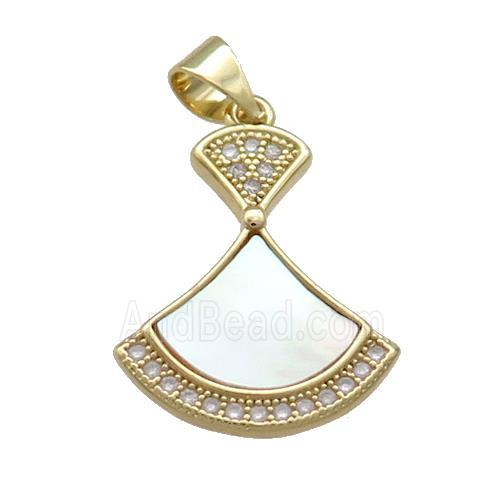 Copper Fan Pendant Pave Shell Zircon 18K Gold Plated