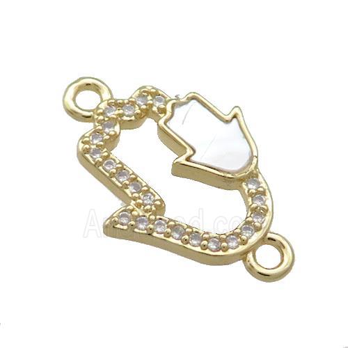 Copper Hamsahand Connector Pave Shell Zircon 18K Gold Plated