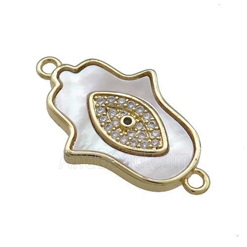 Copper Hamsahand Eye Connector Pave Shell Zircon 18K Gold Plated