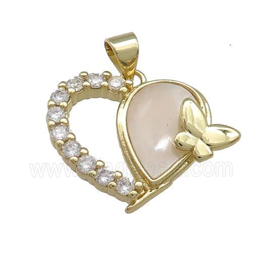 Copper Heart Pendant Pave Shell Zircon 18K Gold Plated