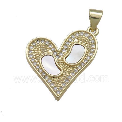 Copper Heart Pendant Pave Shell Zircon Barefoot 18K Gold Plated
