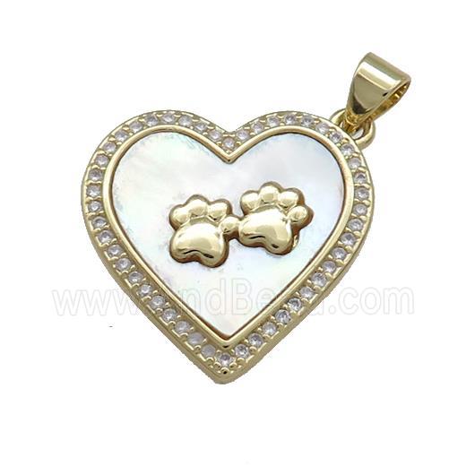 Copper Heart Pendant Pave Shell Zircon Paw 18K Gold Plated