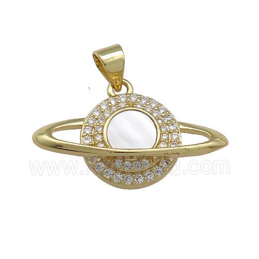 Copper Planet Charms Pendant Pave Shell Zircon 18K Gold Plated