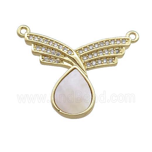 Copper Wings Teardrop Pendant Pave Shell Zircon 2loops 18K Gold Plated