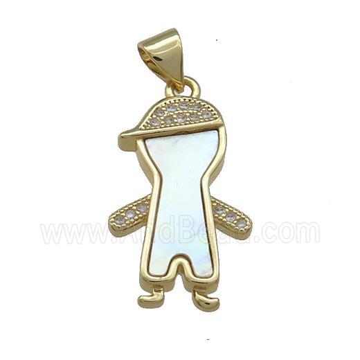 Copper Kids Boy Pendant Pave Shell Zircon 18K Gold Plated