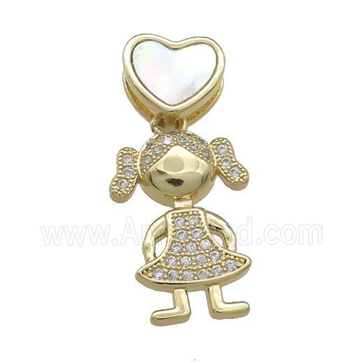 Copper Kids Girls Pendant Pave Shell Heart Zircon 18K Gold Plated