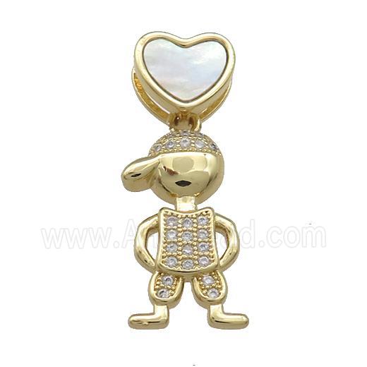 Copper Kids Boy Pendant Pave Shell Heart Zircon 18K Gold Plated