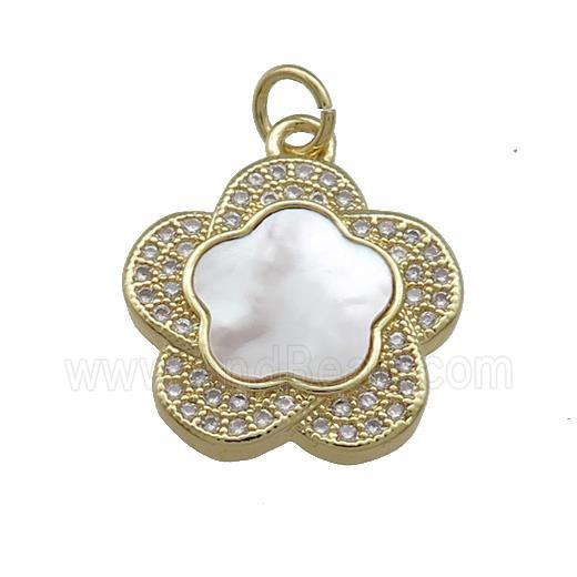 Copper Flower Pendant Pave Shell Zircon 18K Gold Plated